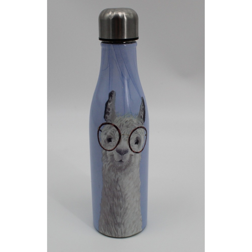 Boho Studio Oh Llama W/ Glasses Blue Marble Stainless Steel Water Bottle 17oz